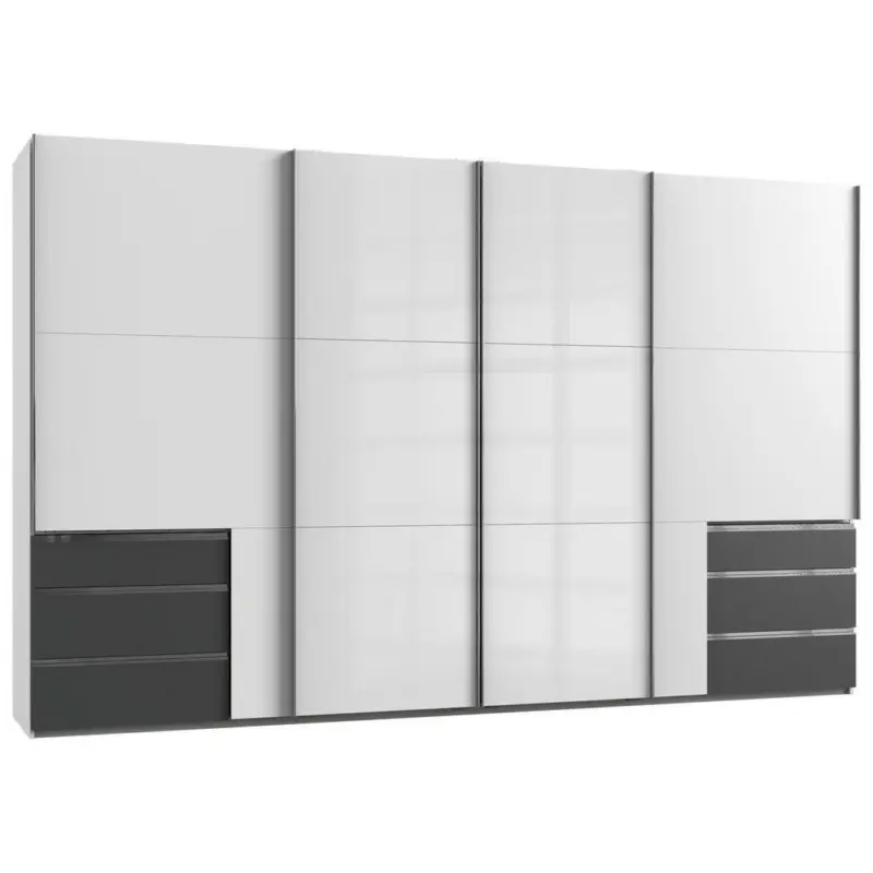 Schwebetürenschrank in Graphitfarben, Weiß Hochglanz