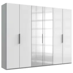 Drehtürenschrank in Hellgrau, Weiß Hochglanz