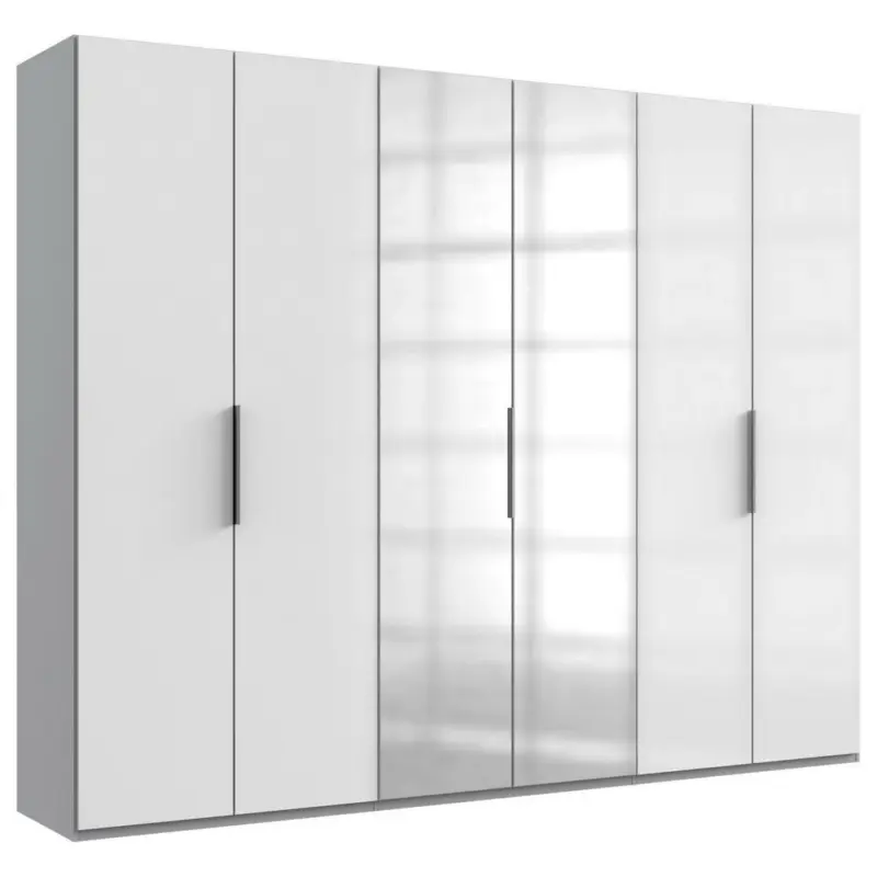 Drehtürenschrank in Hellgrau, Weiß Hochglanz