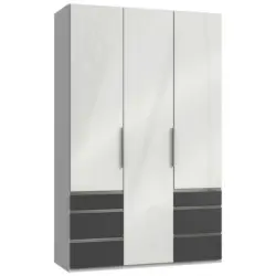 Drehtürenschrank in Graphitfarben, Weiß Hochglanz