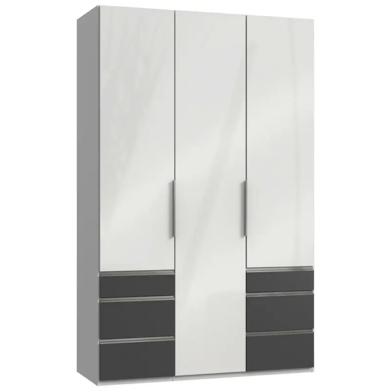 Drehtürenschrank in Graphitfarben, Weiß Hochglanz