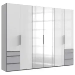 Drehtürenschrank in Hellgrau, Weiß Hochglanz