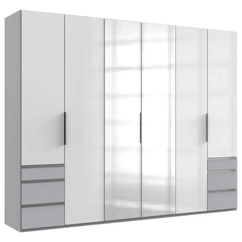 Drehtürenschrank in Hellgrau, Weiß Hochglanz