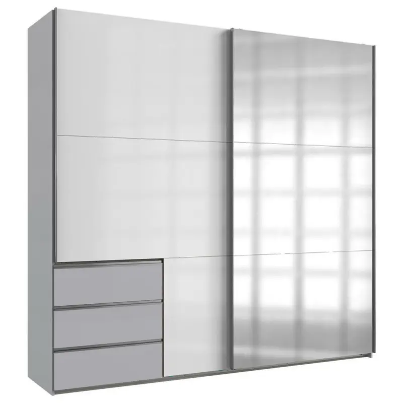 Schwebet&uuml;renschrank in Hellgrau, Wei&szlig; Hochglanz