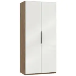 Drehtürenschrank in Eichefarben, Weiß Hochglanz