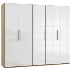 Drehtürenschrank in Eichefarben, Weiß Hochglanz