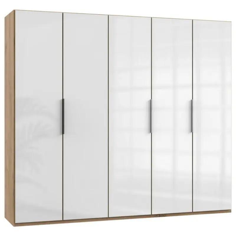 Drehtürenschrank in Eichefarben, Weiß Hochglanz