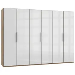 Drehtürenschrank in Eichefarben, Weiß Hochglanz