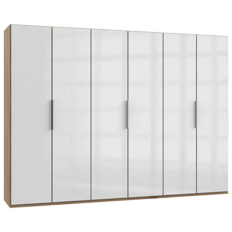 Drehtürenschrank in Eichefarben, Weiß Hochglanz