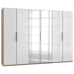 Drehtürenschrank in Eichefarben, Weiß Hochglanz