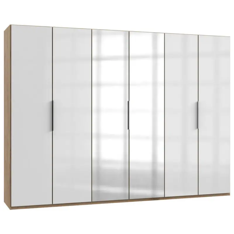 Drehtürenschrank in Eichefarben, Weiß Hochglanz