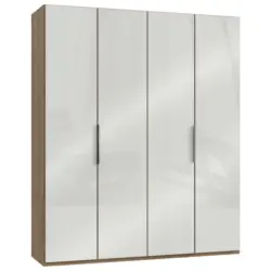 Drehtürenschrank in Eichefarben, Weiß Hochglanz