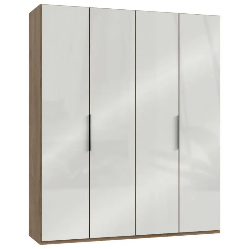 Drehtürenschrank in Eichefarben, Weiß Hochglanz