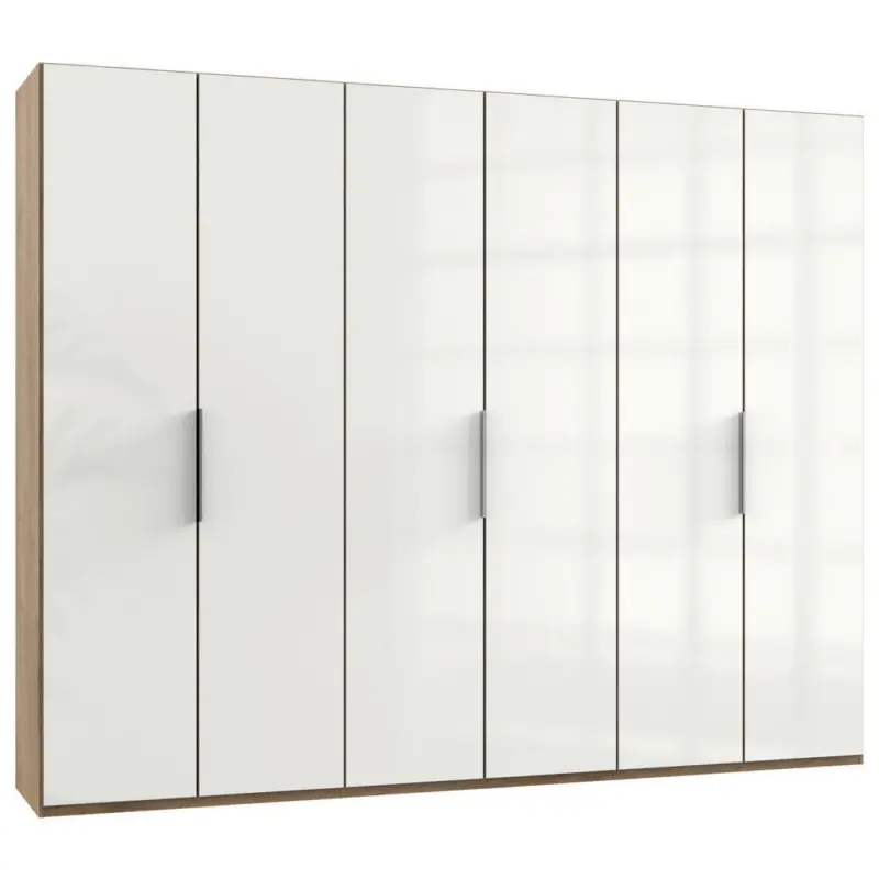 Drehtürenschrank in Eichefarben, Weiß Hochglanz