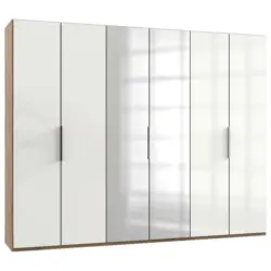 Drehtürenschrank in Eichefarben, Weiß Hochglanz