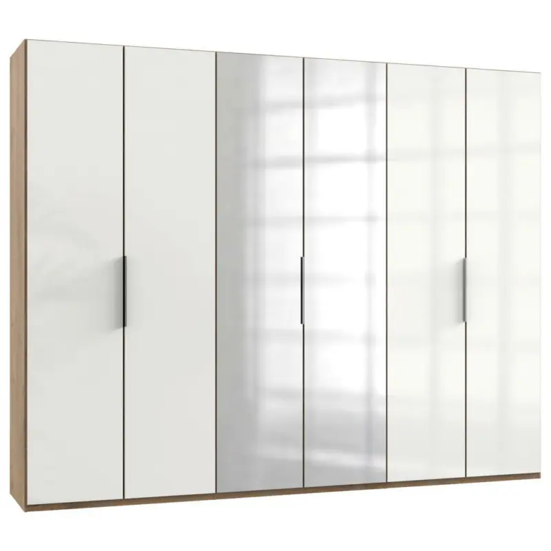 Drehtürenschrank in Eichefarben, Weiß Hochglanz