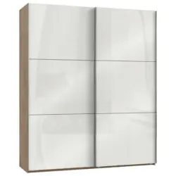 Schwebetürenschrank in Eichefarben, Weiß Hochglanz