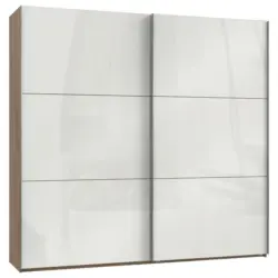 Schwebetürenschrank in Eichefarben, Weiß Hochglanz