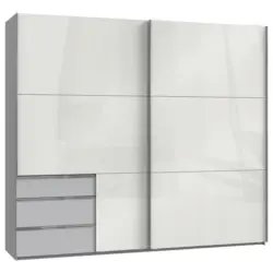 Schwebetürenschrank in Weiß, Hellgrau