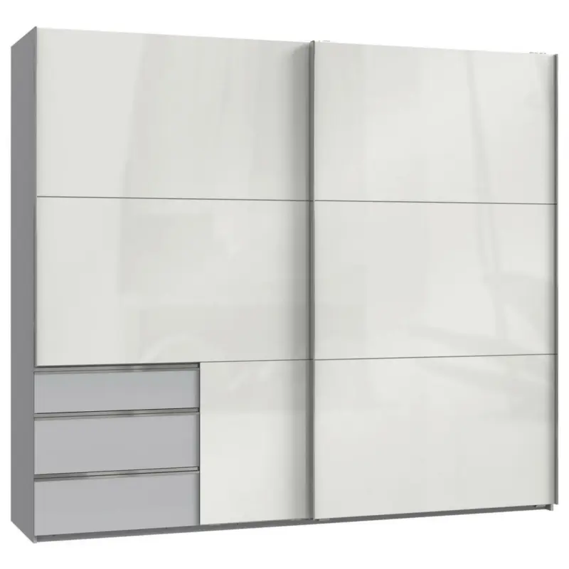 Schwebetürenschrank in Weiß, Hellgrau