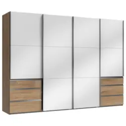 Schwebetürenschrank in Weiß, Eichefarben