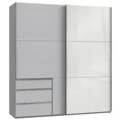 Schwebetürenschrank in Weiß, Hellgrau