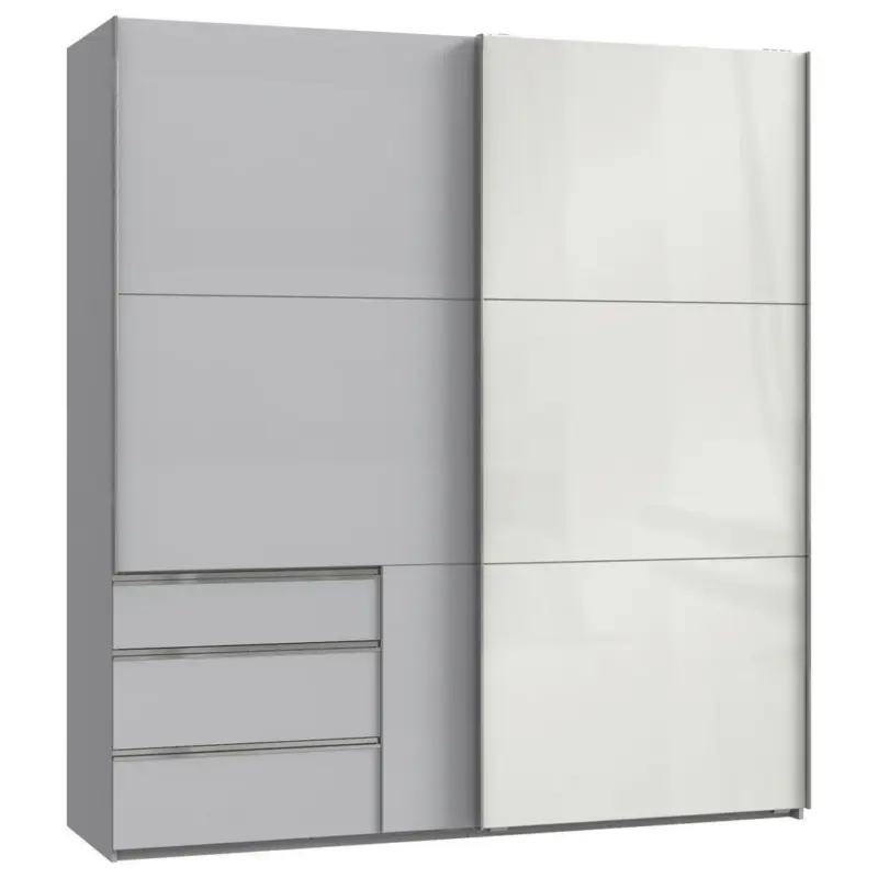 Schwebetürenschrank in Weiß, Hellgrau