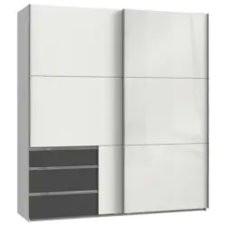 Schwebetürenschrank in Graphitfarben, Weiß