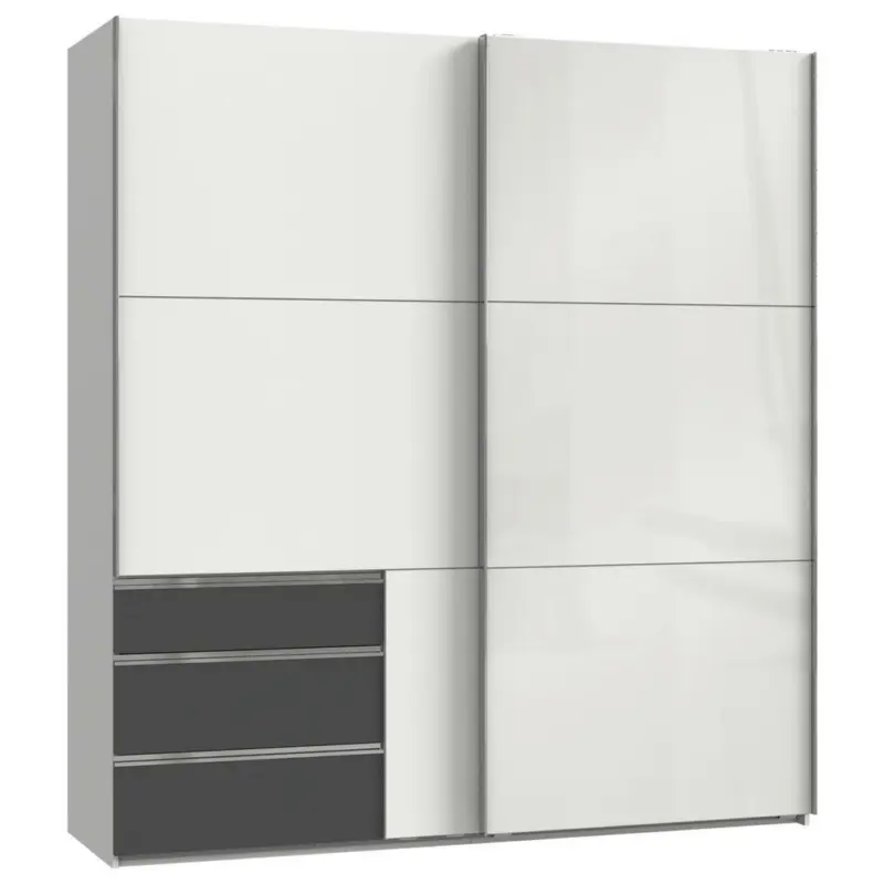 Schwebetürenschrank in Graphitfarben, Weiß