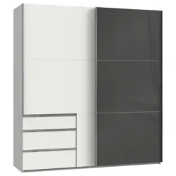 Schwebetürenschrank in Grau, Weiß