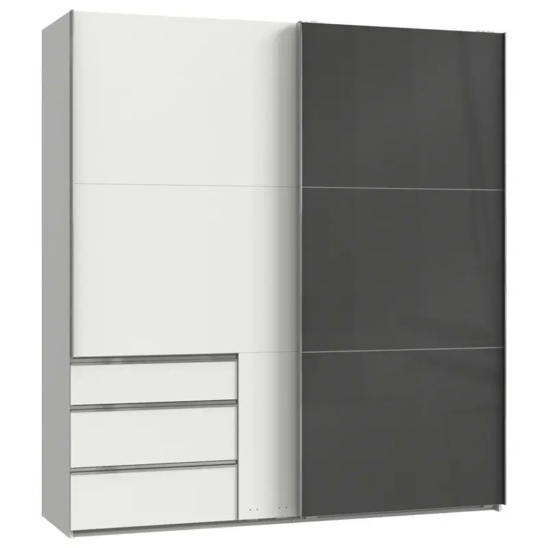 Schwebetürenschrank in Grau, Weiß
