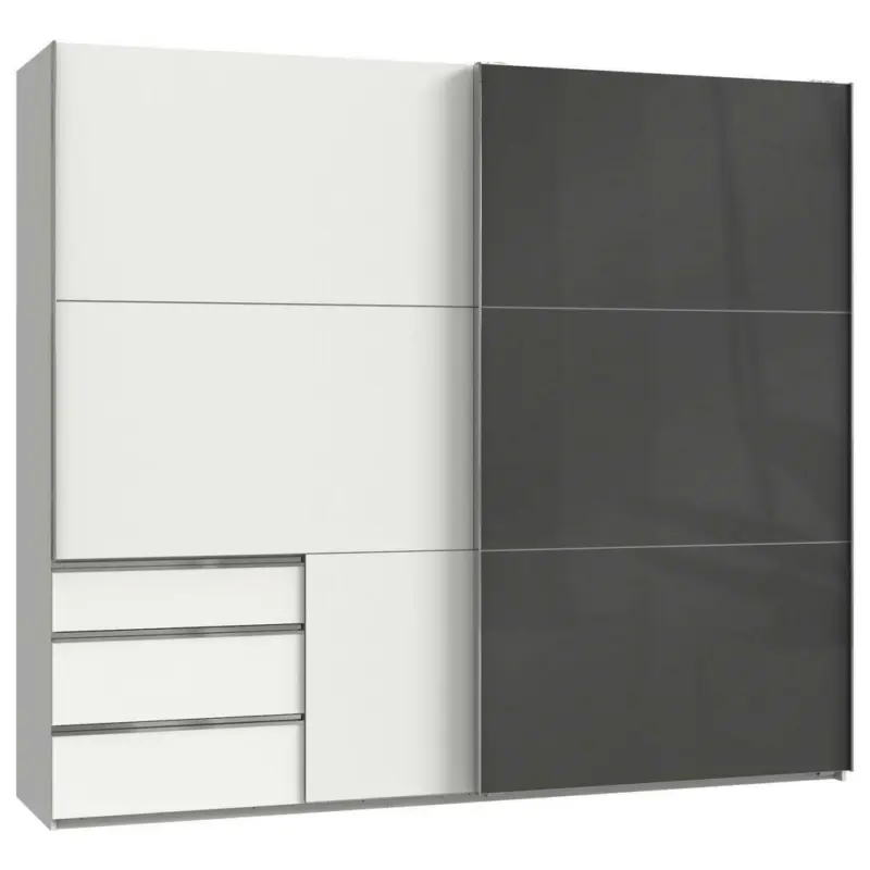 Schwebetürenschrank in Grau, Weiß