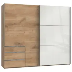 Schwebetürenschrank in Weiß, Eichefarben