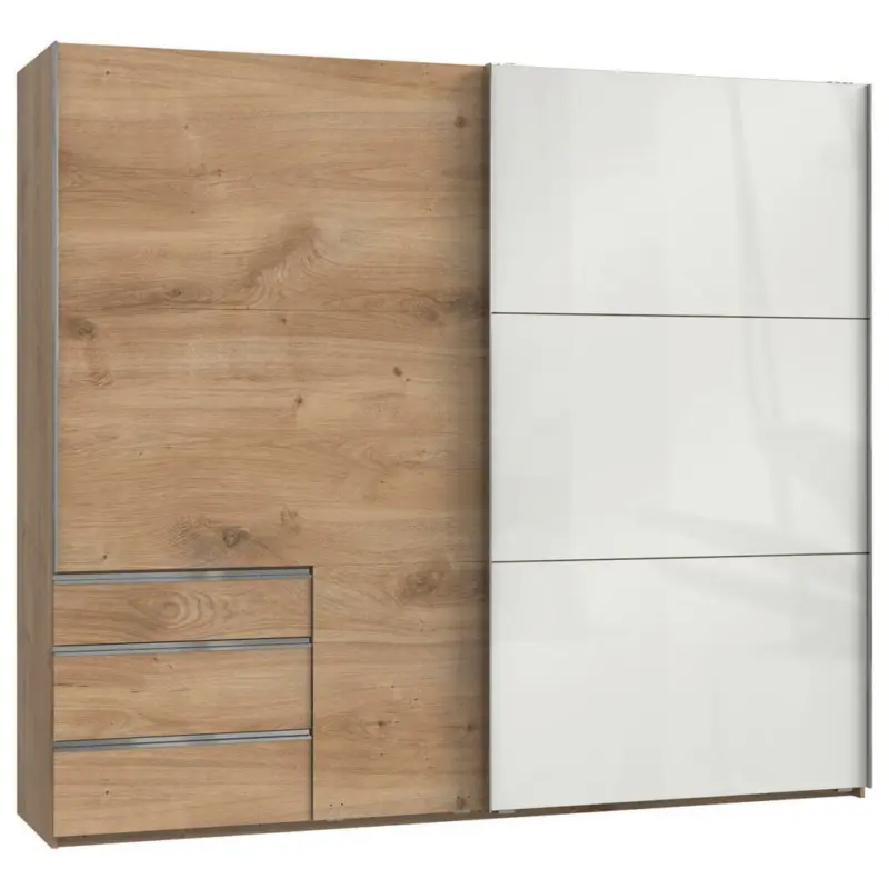 Schwebetürenschrank in Weiß, Eichefarben