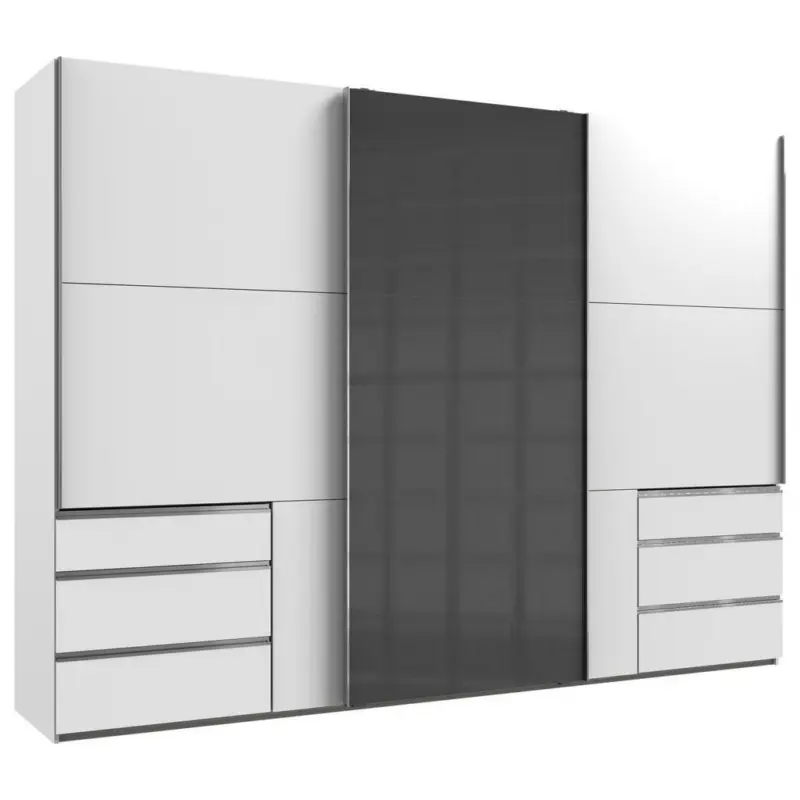 Schwebetürenschrank in Grau, Weiß