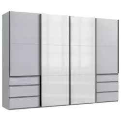 Schwebetürenschrank in Weiß, Hellgrau