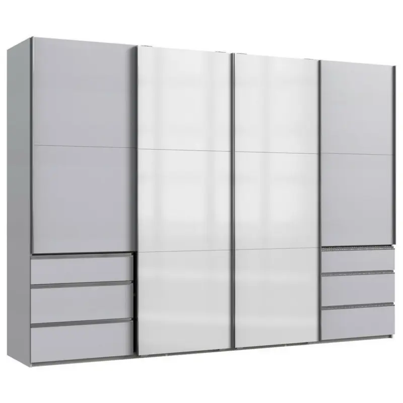 Schwebetürenschrank in Weiß, Hellgrau