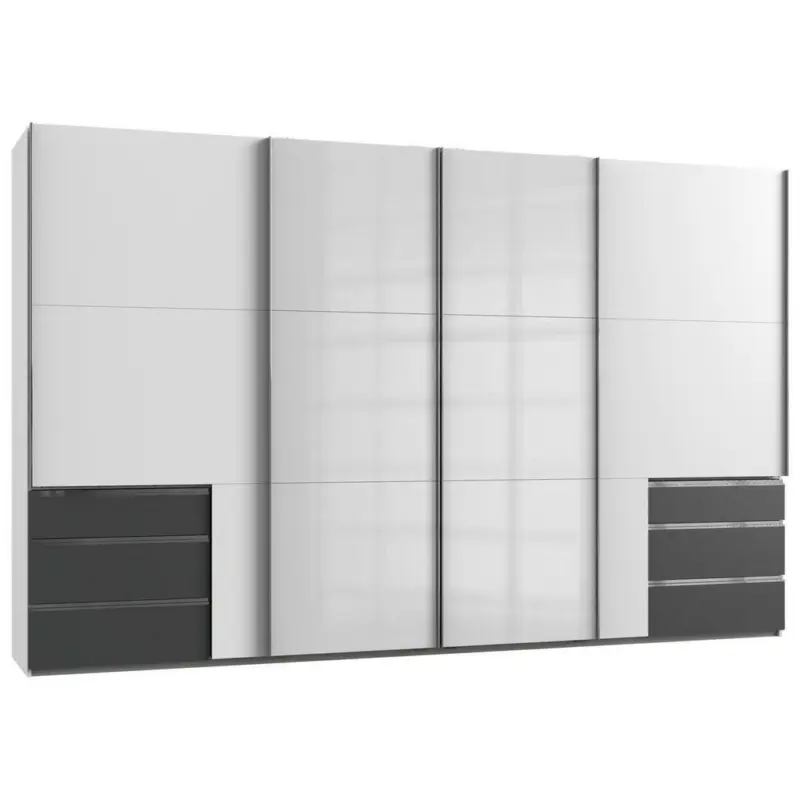 Schwebetürenschrank in Graphitfarben, Weiß