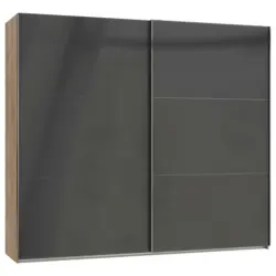Schwebetürenschrank in Grau, Eichefarben