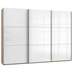 Schwebetürenschrank in Weiß, Eichefarben