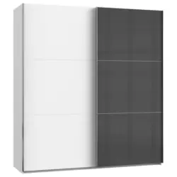 Schwebetürenschrank in Grau, Weiß