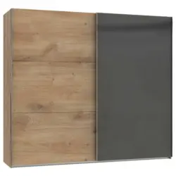 Schwebetürenschrank in Grau, Eichefarben
