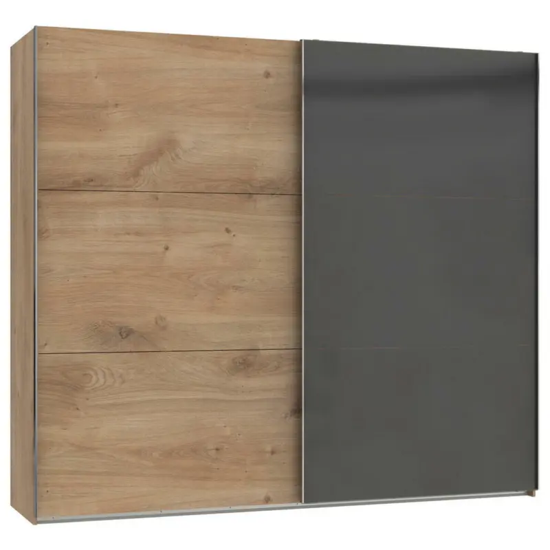 Schwebetürenschrank in Grau, Eichefarben