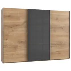 Schwebetürenschrank in Grau, Eichefarben