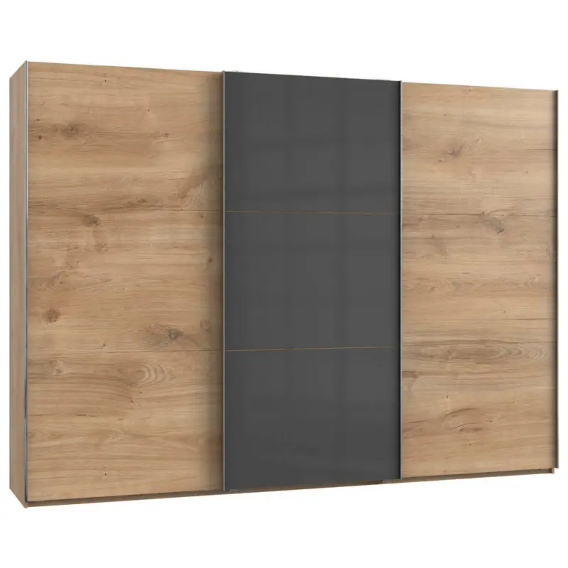 Schwebetürenschrank in Grau, Eichefarben
