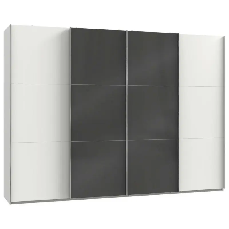 Schwebetürenschrank in Grau, Weiß