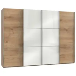 Schwebetürenschrank in Weiß, Eichefarben