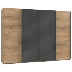 Schwebetürenschrank in Grau, Eichefarben