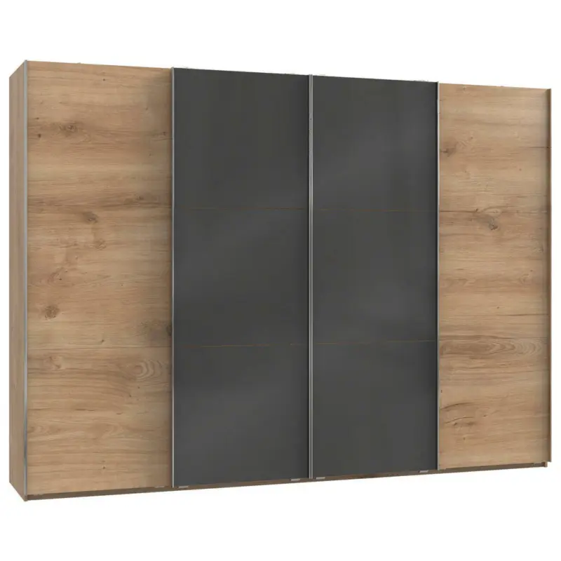 Schwebetürenschrank in Grau, Eichefarben