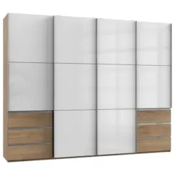 Schwebetürenschrank in Weiß, Eichefarben